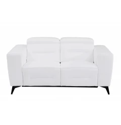 65" White And Black Italian Leather Power Reclining Loveseat
