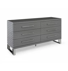 59" Grey Solid And Manufactured Wood Six Drawer Dresser