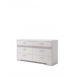 63" White High Gloss Manufactured Wood Eight Drawer Double Dresser