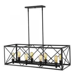 Brooklyn 8-Light Matte Black Island Pendant With Metal Framework Shade