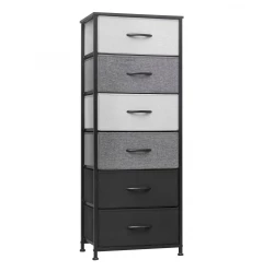 18" Gray and Black Steel and Fabric Six Drawer Chest