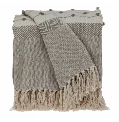 Tufted Beige Fringed Woven Handloom Throw