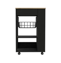 Sleek Black and Light Oak Portable Kitchen Cart