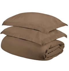 Taupe Twin Cotton Blend 300 Thread Count Washable Duvet Cover Set