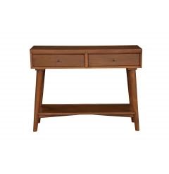42" Brown Floor Shelf Console Table With Shelves And Drawers
