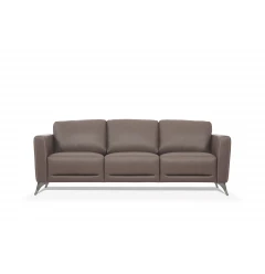 Taupe leather black sofa with comfortable rectangle studio couch design and wooden accents