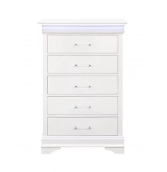 16" White Solid Wood Five Drawer Chest with LED Lighting