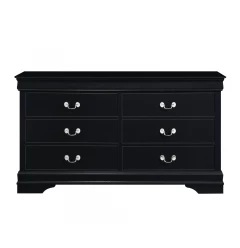 57" Black Solid Wood Six Drawer Double Dresser