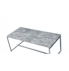 47" Silver And Faux Concrete Pvc Veneer Rectangular Coffee Table