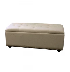 17" Beige and Black Upholstered Microfiber Bench with Flip top