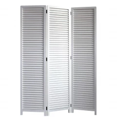 White Louvered Three Panel Room Divider Screen