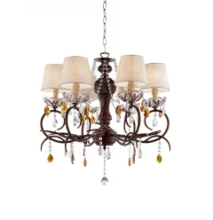 Burnished Bronze Hanging Ceiling Lamp with Clear and Amber Crystals