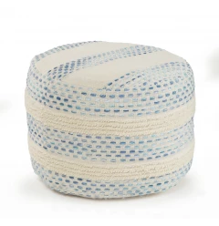 18" Blue Cotton Blend Ottoman