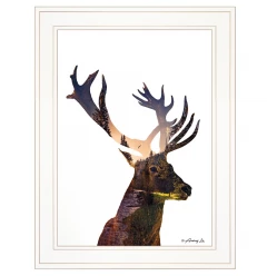 Deer In The Forest 1 White Framed Print Wall Art