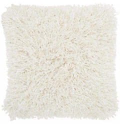 Plush cream throw pillow with soft fur texture and natural beige color