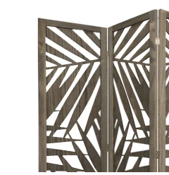 67" Gray Solid WoodFolding Three Panel Screen Room Divider