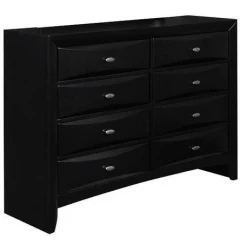 59" Black Solid Wood Eight Drawer Double Dresser