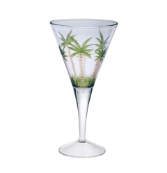 Set of Four Clear and Green Palm Tree Acrylic Stemmed All Purpose Wine Glasses