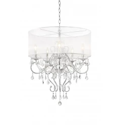 Glam Silver Faux Crystal Hanging Celing Lamp with See Thru Shade