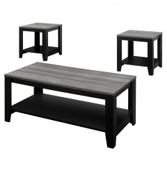Set of Three 42" Gray And Black Coffee Table With Shelf
