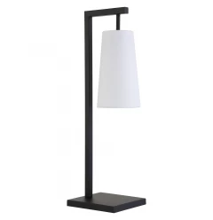26" Black Metal Desk Table Lamp With White Cone Shade