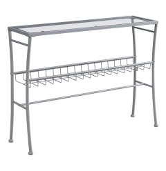 42" Clear And Silver Glass Console Table With Storage