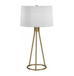 28" Brass Metal Table Lamp With White Drum Shade