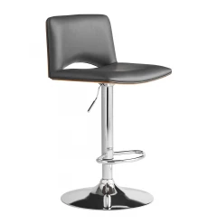 24" Gray And Silver Faux Leather Swivel Low Back Adjustable Height Bar Chair