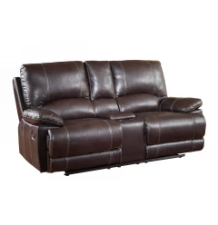 76" Brown Faux Leather Manual Reclining Love Seat With Storage