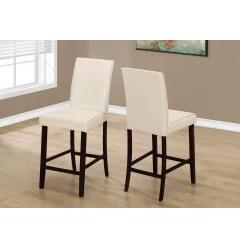 25" Ivory And Brown Solid Wood Counter Height Bar Chair