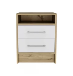 Sophisticated and Stylish White and Light Oak Nightstand
