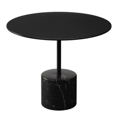 17" Black Steel And Stone Round Coffee Table