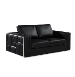 73" Black And Silver Metallic Top Grain Leather Loveseat