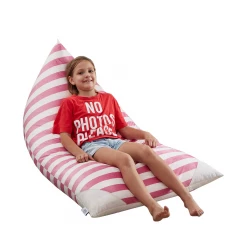35" Pink and White Microfiber Specialty Striped Pouf Cover