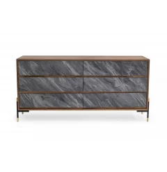 63" Walnut And Grey Faux Marble Wood Six Drawer Double Dresser