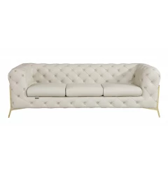 Beige silver Italian leather sofa in a comfortable and stylish design with pattern details