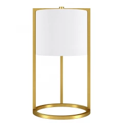 22" Brass Metal Table Lamp With White Drum Shade