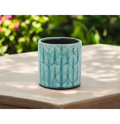 6" Turquoise Geometric Ceramic Indoor Outdoor Round Pot Planter
