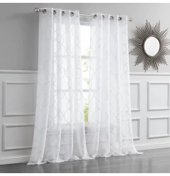 Trellis Pattern Embroidered Window Curtain Panel