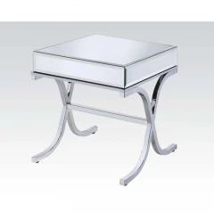 22" Stainless And Clear Glass Mirrored End Table