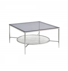 32" Chrome And Clear Glass Square Coffee Table With Shelf