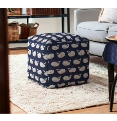 17" Blue Twill Whale Pouf Cover