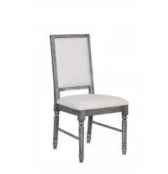 Set Of Two Gray Wood Upholstered Fabric Dining Chairs