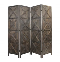 79" Brown Solid Wood Folding Four Panel Screen Room Divider