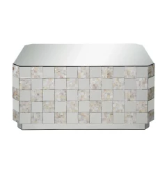 39" Silver Glass Mirrored Coffee Table
