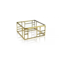 40" Gold And Clear Glass Square Coffee Table