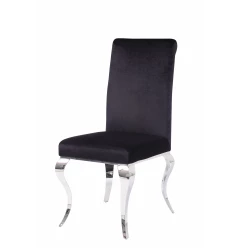 Set of Two Black And Silver Upholstered Fabric Dining Side Chairs