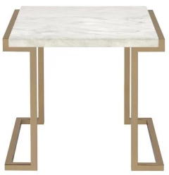 22" Stainless And White Faux Marble Mirrored End Table