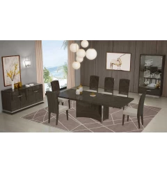 Seven Piece Gray Solid Wood Dining Set with Six Chairs