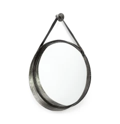 30" Black Round Metal Framed Accent Mirror
